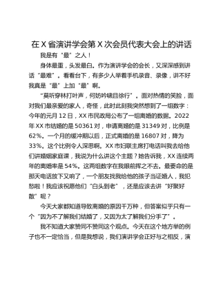 在X省演讲学会第X次会员代表大会上的讲话