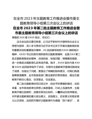 在全市2023年主题教育工作推进会暨市委主题教育领导小组第三次会议上的讲话