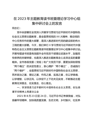 在2023年主题教育读书班暨理论学习中心组集中研讨会上的发言