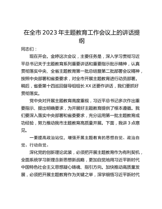 在全市2023年主题教育工作会议上的讲话提纲