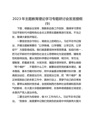 2023年主题教育理论学习专题研讨会发言提纲 (9)