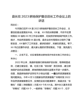 县长在2023耕地保护暨总田长工作会议上的讲话