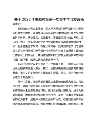 关于2023年主题教育第一次集中学习发言稿