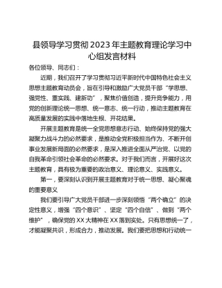 县领导学习贯彻2023年主题教育理论学习中心组发言材料