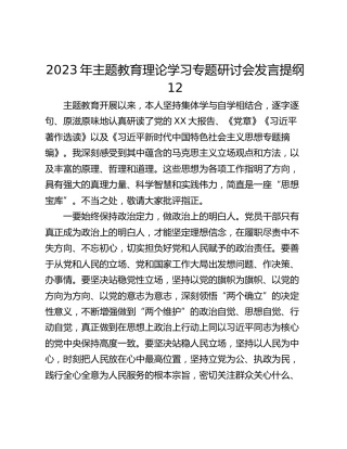 2023年主题教育理论学习专题研讨会发言提纲12