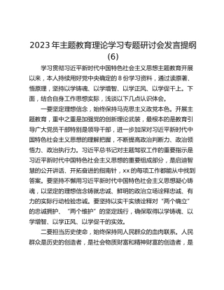 2023年主题教育理论学习专题研讨会发言提纲 (6)