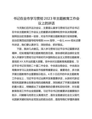 书记在全市学习贯彻2023年主题教育工作会议上的讲话
