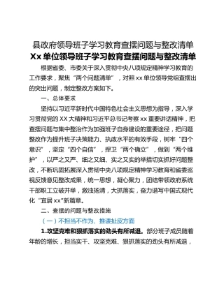 县政府领导班子学习教育查摆问题与整改清单