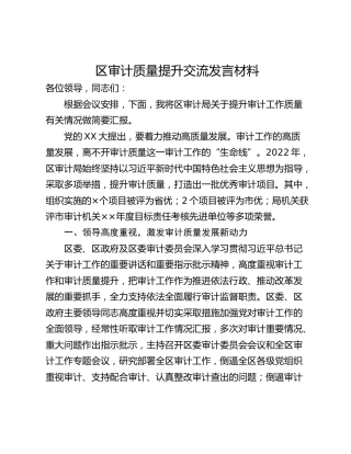 区审计质量提升交流发言材料_1