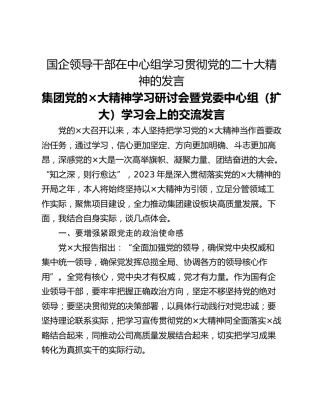 国企领导干部在中心组学习贯彻党的二十大精神的发言
