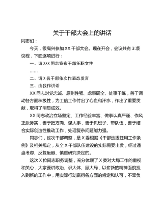 关于干部大会上的讲话