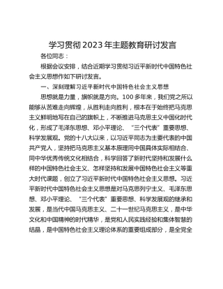 学习贯彻2023年主题教育研讨发言