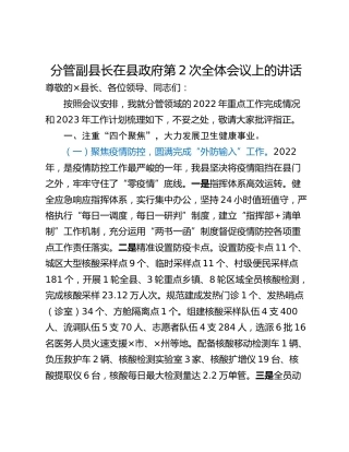 分管副县长在县政府第2次全体会议上的讲话
