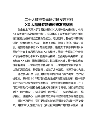 二十大精神专题研讨班发言材料
