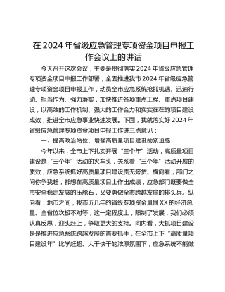 在2024年省级应急管理专项资金项目申报工作会议上的讲话