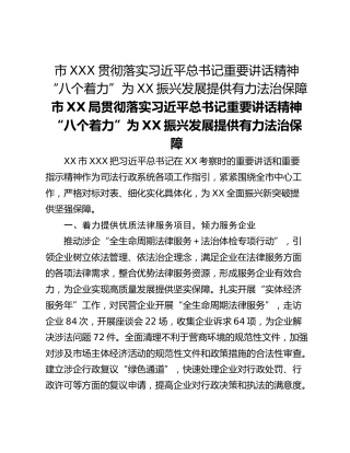 市XXX贯彻落实习近平总书记重要讲话精神 “八个着力”为XX振兴发展提供有力法治保障