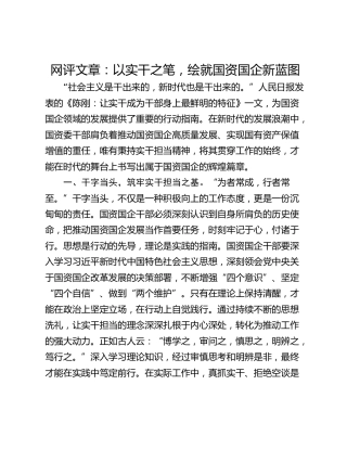 网评文章：以实干之笔，绘就国资国企新蓝图