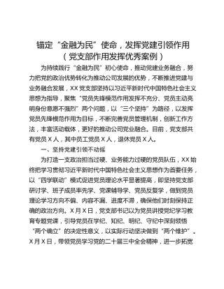 锚定“金融为民”使命，发挥党建引领作用（党支部作用发挥优秀案例）