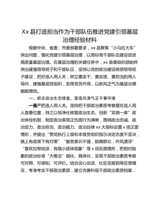Xx县打造担当作为干部队伍推进党建引领基层治理经验材料