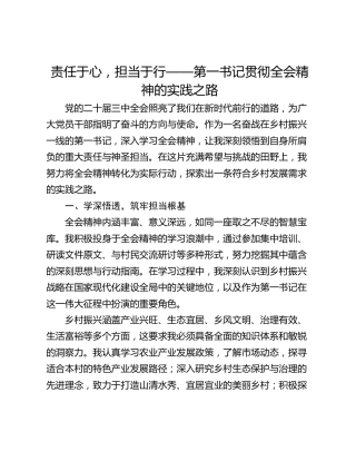 责任于心，担当于行——第一书记贯彻全会精神的实践之路