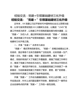 经验交流：党建引领基础建材三化升级