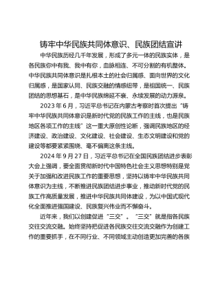 铸牢中华民族共同体意识、民族团结宣讲