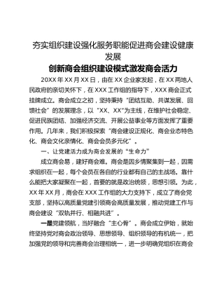 夯实组织建设强化服务职能促进商会建设健康发展