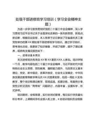 处级干部进修班学习培训（学习全会精神主题）