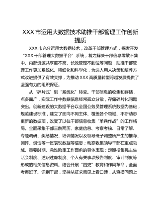 XXX市运用大数据技术助推干部管理工作创新提质