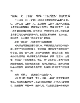 “凝聚三力三打造” 助推“主防警务”提质增效