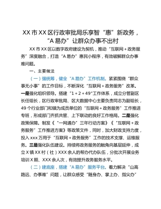 XX市XX区行政审批局乐享智“惠”新政务，“A易办”让群众办事不出村