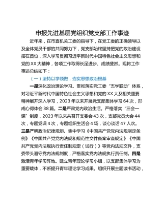申报先进基层党组织党支部工作事迹