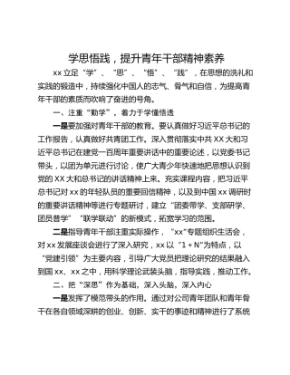 学思悟践，提升青年干部精神素养