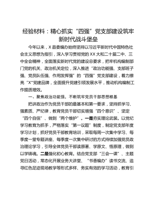 经验材料：精心抓实“四强”党支部建设筑牢新时代战斗堡垒