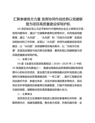 汇聚参建各方力量 发挥协同作战优势以党建联盟为项目高质量建设保驾护航