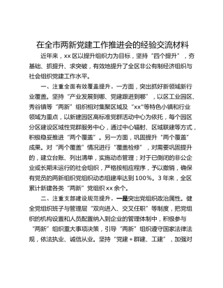 在全市两新党建工作推进会的经验交流材料