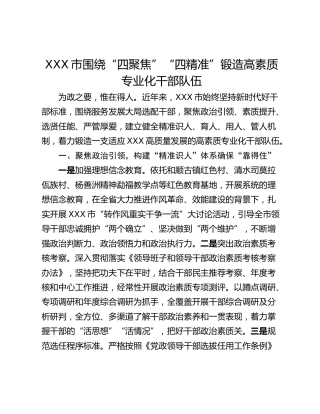 XXX市围绕“四聚焦”“四精准”锻造高素质专业化干部队伍