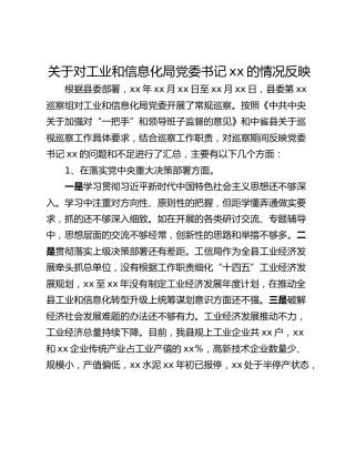 关于对工业和信息化局党委书记xx的情况反映
