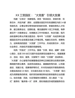 XX工贸园区：“大党委”引领大发展