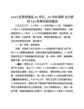 xxxx区贯彻落实xx书记、xx市长调研 全力抓好xxx改革试验区建设