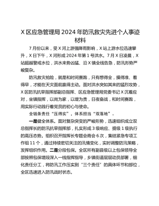 X区应急管理局2024年防汛救灾先进个人事迹材料