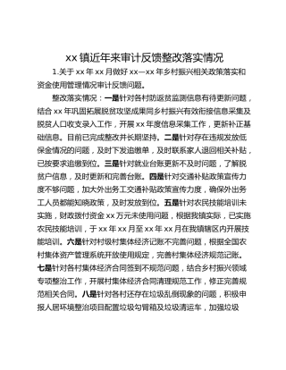 xx镇近年来审计反馈整改落实情况