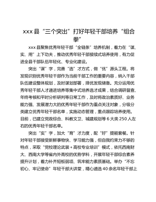 xxx县“三个突出”打好年轻干部培养“组合拳”