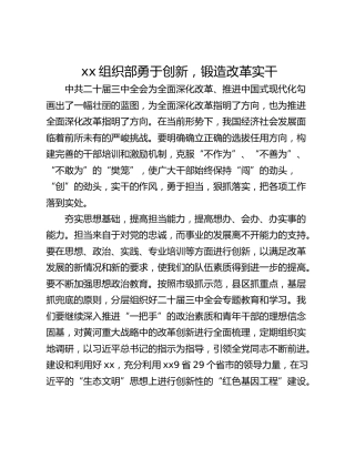 xx组织部勇于创新，锻造改革实干
