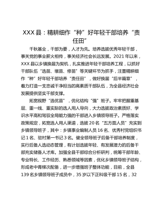 XXX县：精耕细作“种”好年轻干部培养“责任田”