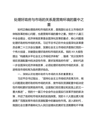 处理好政府与市场的关系是营商环境的重中之重