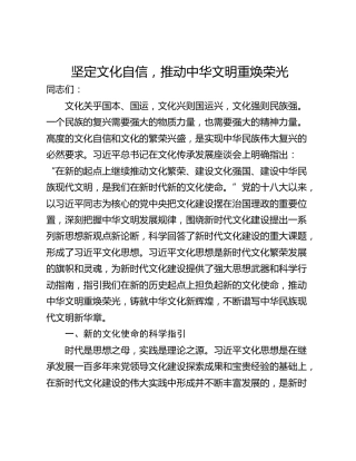 坚定文化自信，推动中华文明重焕荣光
