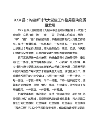 XXX县：构建新时代大党建工作格局推动高质量发展