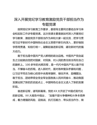 深入开展党纪学习教育激励党员干部担当作为专题党课