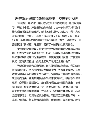 严守政治纪律和政治规矩集中交流研讨材料